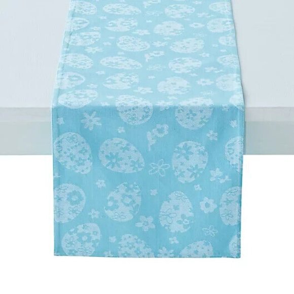 Easter Eggs Table Runner Blue Spring Jacquard NWT - Picture 1 of 6